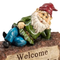 9" Polyresin Gnome Lying On Log Statue - Alpine Corporation -Garden & Outdoors GUEST 0025339e eae5 49d5 8875 82858f842592