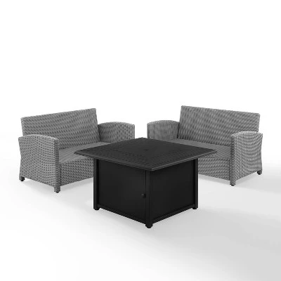 Bradenton 3pc Wicker Loveseat Set With Fire Table - Gray - Crosley 6 Bradenton 3pc Wicker Loveseat Set With Fire Table - Gray - Crosley - Image 4