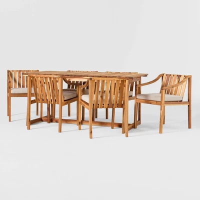 7pc Modern Slatted Wood Outdoor Dining Set - Saracina Home 5 7pc Modern Slatted Wood Outdoor Dining Set - Saracina Home - Image 3