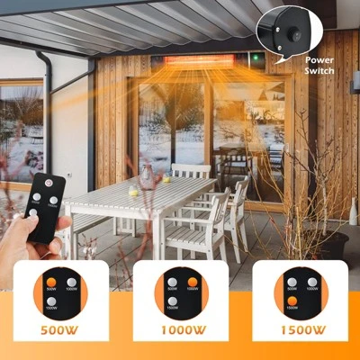 Costway Wall-Mounted Patio Heater 750W/1500W Infrared Heater With 9-Level Adjustable 24H Timer & Remote Control Black 9 Costway Wall-Mounted Patio Heater 750W/1500W Infrared Heater With 9-Level Adjustable 24H Timer & Remote Control Black - Image 7