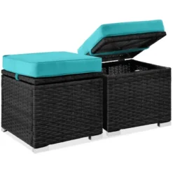 Best Choice Products Set Of 2 Wicker Ottomans, Multipurpose Furniture W/ Removable Cushions, Steel Frame -Garden & Outdoors GUEST 016b329a 169a 4884 b126 1b6cbdc09f89