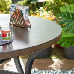 48" Metal Round Dining Table With 1.97" Umbrella Hole - Black - Captiva Designs -Garden & Outdoors GUEST 03856012 e1d6 46b9 b03a d211fcaa3cee