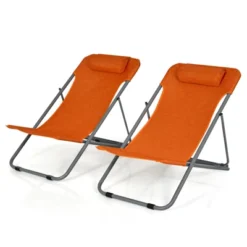 Tangkula 2 PCS Beach Chair Lounger Reclining Folding Chair W/3-Position Adjustable Backrest Blue/Orange/Green -Garden & Outdoors GUEST 03db1fa5 3050 4f7a a4f9 31d4b038932a