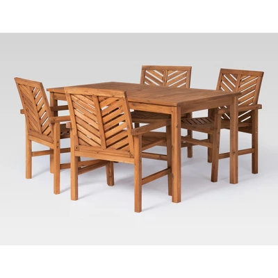 5pc Slatted Chevron Acacia Wood Patio Dining Set - Saracina Home 7 5pc Slatted Chevron Acacia Wood Patio Dining Set - Saracina Home - Image 5