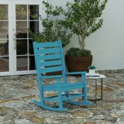 Merrick Lane Set Of 2 Contemporary Rocking Chairs, All-Weather HDPE Indoor/Outdoor Rockers In Blue