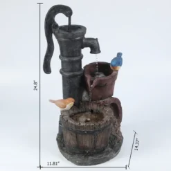 LuxenHome Resin Farmhouse Barrel And Water Pump Outdoor Fountain -Garden & Outdoors GUEST 053d2430 efcd 45f4 9343 037faba49154