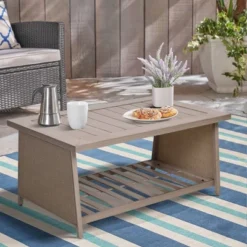 Aluminum Patio Chat Table With Bottom Shelf - Natural - WELLFOR 25 Aluminum Patio Chat Table With Bottom Shelf - Natural - WELLFOR -Garden & Outdoors GUEST 07157ad9 eb1d 4126 850f 6388ab497bce