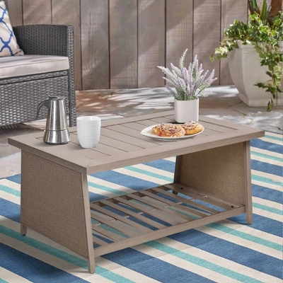 Aluminum Patio Chat Table With Bottom Shelf - Natural - WELLFOR 14 Aluminum Patio Chat Table With Bottom Shelf - Natural - WELLFOR - Image 12