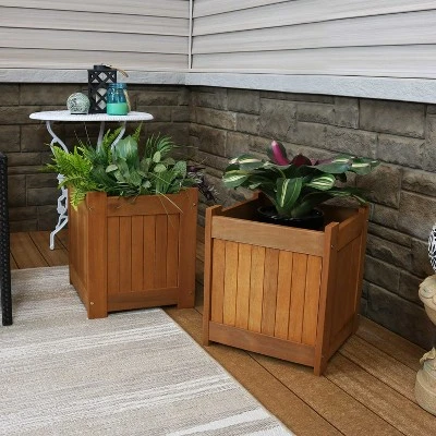 Sunnydaze Decor Sunnydaze Outside Meranti Wood Outdoor Planter Box With Teak Oil Finish For Garden, Porch And Patio - 16" Square 3 Sunnydaze Decor Sunnydaze Outside Meranti Wood Outdoor Planter Box With Teak Oil Finish For Garden, Porch And Patio - 16" Square
