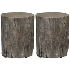 HOMCOM Side Table With Round Tabletop, Tree Stump Shape Concrete End Table With Wood Grain Finish, For Indoors And Outdoors, Set Of 2, Gray -Garden & Outdoors GUEST 0730422c 1acf 4504 8749 0ab325efb562