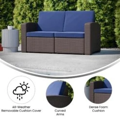 Flash Furniture Seneca Faux Rattan Loveseat With All-Weather Cushions -Garden & Outdoors GUEST 07e1e656 5ab2 436f 8f6d 84ebd6603cad