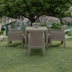 Lucca 5pc Dining Set With Cushions - Gray/Beige - DUKAP -Garden & Outdoors GUEST 083875f2 01a1 44eb b9d5 6cbb398734ff