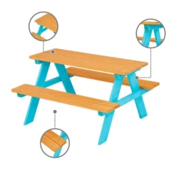 Kids' Outdoor Wood Rectangle Picnic Table - Turquoise - Teamson Kids -Garden & Outdoors GUEST 0850b1f4 9ca8 4248 a858 618327ba1d3a