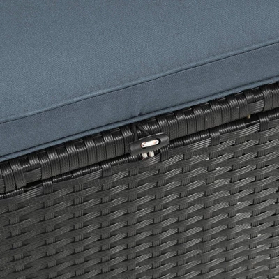 6pc Wicker Patio Conversation Set With Glass Table Ottomans & Cushions - Black/Dark Gray - GODEER 12 6pc Wicker Patio Conversation Set With Glass Table Ottomans & Cushions - Black/Dark Gray - GODEER - Image 10