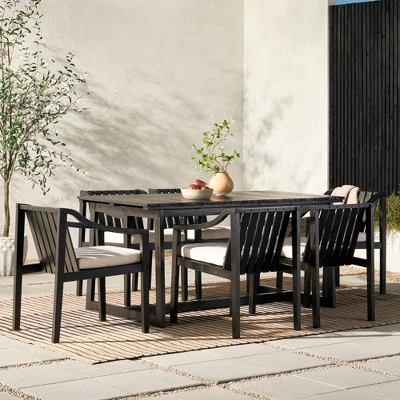 7pc Modern Slatted Wood Outdoor Dining Set - Saracina Home 4 7pc Modern Slatted Wood Outdoor Dining Set - Saracina Home - Image 2