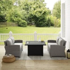 Bradenton 3pc Wicker Loveseat Set With Fire Table - Gray - Crosley 29 Bradenton 3pc Wicker Loveseat Set With Fire Table - Gray - Crosley -Garden & Outdoors GUEST 0c45fd06 18c4 4c2e baa7 b9107361fced