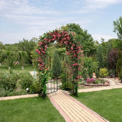 Costway Garden Arch Arbor Trellis With Gate 7.5 Ft Patio Archway Pergola For Wedding 5 Costway Garden Arch Arbor Trellis With Gate 7.5 Ft Patio Archway Pergola For Wedding - Image 3