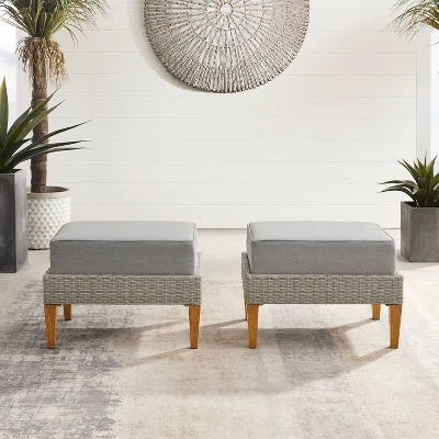 Capella 2pk Outdoor Wicker Ottomans - Gray - Crosley 4 Capella 2pk Outdoor Wicker Ottomans - Gray - Crosley - Image 2