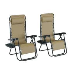 Lavish Home Zero Gravity Chairs Folding Recliners, Set Of 2, Beige -Garden & Outdoors GUEST 0dd8bc97 2b07 482e b20c 6620fffc678f