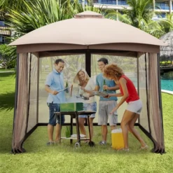 Costway 10x10 FT 2-Tier Patio Gazebo Canopy Netting Heavy-Duty Metal Easy-Setup Outdoor -Garden & Outdoors GUEST 0ebbbc94 dbdc 42c6 90c0 d01c3bee9ce7