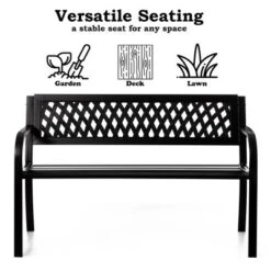 Gardenised Outdoor Steel 47 Park Bench For Yard, Patio, Garden And Deck, Black Weather Resistant Porch Bench, Park Seating -Garden & Outdoors GUEST 10ea793f fa1e 48ed a7b4 53bbe503df64