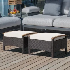 Costway Set Of 2 Patio Rattan Ottoman Footrest Cushions Wooden Handle Off WhiteBrownRedNavy -Garden & Outdoors GUEST 118f7ad8 fef5 4ab2 9c14 9adc0c37c269