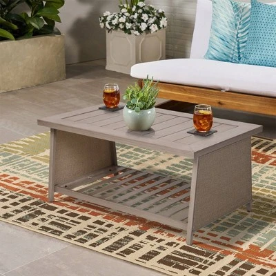 Aluminum Patio Chat Table With Bottom Shelf - Natural - WELLFOR 13 Aluminum Patio Chat Table With Bottom Shelf - Natural - WELLFOR - Image 11