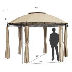 Tangkula 11.5'Outdoor Patio Round Dome Gazebo Canopy Shelter Double Roof Steel Brown -Garden & Outdoors GUEST 12b0d846 5506 4609 bbac f17e25032e8e