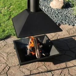 Sunnydaze Decor Sunnydaze Outdoor Backyard Patio Modern Style Steel Wood-Burning Fire Pit Chiminea With Open Sides - 80" - Black -Garden & Outdoors GUEST 131bbd72 a01f 4edc 80f4 a880e18e7ded
