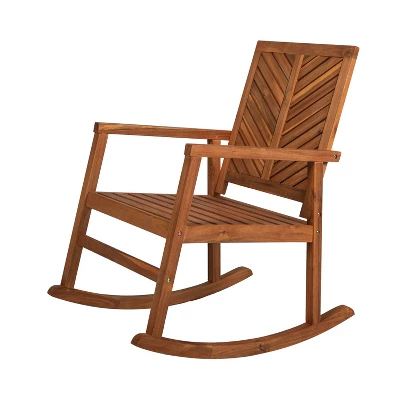 Ned Modern Chevron-Back Acacia Wood Patio Outdoor Rocking Chair - JONATHAN Y 9 Ned Modern Chevron-Back Acacia Wood Patio Outdoor Rocking Chair - JONATHAN Y - Image 7