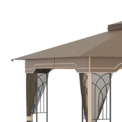 Outsunny 12' X 10' Patio Gazebo Outdoor Canopy Shelter With Double Tier Roof And Netting Sidewalls For Garden, Lawn, Backyard And Deck, Brown -Garden & Outdoors GUEST 14b623cf 0726 43e7 b0ca 292a759e274a