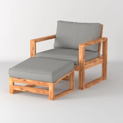 Galia 2pc Square Leg Acacia Wood Chair And Ottoman With Cushions - Brown - Saracina Home 7 Galia 2pc Square Leg Acacia Wood Chair And Ottoman With Cushions - Brown - Saracina Home - Image 5