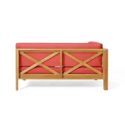 2pc Brava Outdoor Acacia Wood Left Arm Loveseat & Coffee Table With Cushion Teak/Red - Christopher Knight Home -Garden & Outdoors GUEST 16800690 180c 410a a21d 19b5e088add3