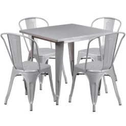 Flash Furniture Commercial Grade 31.5" Square Metal Indoor-Outdoor Table Set With 4 Stack Chairs -Garden & Outdoors GUEST 16d6233c 7820 414f b621 6e8b58ed0984