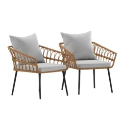 Merrick Lane Set Of Two Indoor/Outdoor Boho Style Open Weave Rattan Rope Patio Chairs With Cushions 19 Merrick Lane Set Of Two Indoor/Outdoor Boho Style Open Weave Rattan Rope Patio Chairs With Cushions -Garden & Outdoors GUEST 173fa9a5 1031 4bad bf7f c5ae26e21342