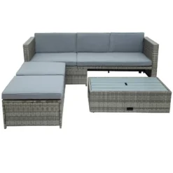 4pc Outdoor Wicker Conversation Sectional Set With Cushions - Gray - GODEER 29 4pc Outdoor Wicker Conversation Sectional Set With Cushions - Gray - GODEER -Garden & Outdoors GUEST 179ef894 7d99 4b85 8637 9fc152e1937e