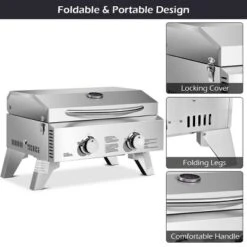 Costway 2 Burner Portable BBQ Table Top Propane Gas Grill Stainless Steel -Garden & Outdoors GUEST 17ee9578 453a 4cb2 88e9 1c00b6ff817c