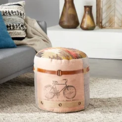 Cotton Pouf Featuring A Screenprinted Bicycle Illustration With Script - Olivia & May 17 Cotton Pouf Featuring A Screenprinted Bicycle Illustration With Script - Olivia & May -Garden & Outdoors GUEST 1819df16 a5fb 42c2 8ae8 f12b71e84687