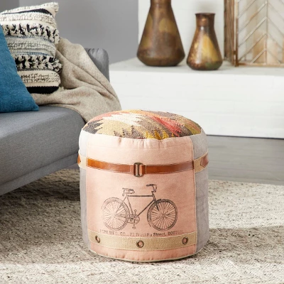 Cotton Pouf Featuring A Screenprinted Bicycle Illustration With Script - Olivia & May 10 Cotton Pouf Featuring A Screenprinted Bicycle Illustration With Script - Olivia & May - Image 8