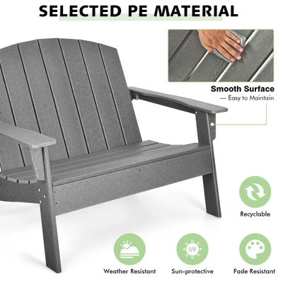 Costway Patio Adirondack Chair Loveseat Bench HDPE Weather Resistant Deck Grey 6 Costway Patio Adirondack Chair Loveseat Bench HDPE Weather Resistant Deck Grey - Image 4