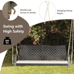 Tangkula 2-Seat Rattan Porch Swing Chair Outdoor Wicker Swing Bench W/ Seat Cushion -Garden & Outdoors GUEST 1ae7d9ec 5e37 40ea b48a 92250667b870