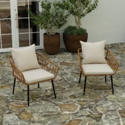 Merrick Lane Set Of Two Indoor/Outdoor Boho Style Open Weave Rattan Rope Patio Chairs With Cushions 13 Merrick Lane Set Of Two Indoor/Outdoor Boho Style Open Weave Rattan Rope Patio Chairs With Cushions -Garden & Outdoors GUEST 1ae97d4b e585 4ee6 8094 4e1424c79f26
