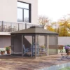 Outsunny 12' X 10' Patio Gazebo Outdoor Canopy Shelter With Double Tier Roof And Netting Sidewalls For Garden, Lawn, Backyard And Deck, Brown -Garden & Outdoors GUEST 1b13be88 ed04 475d 9ff6 63527151ecbe