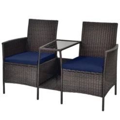 Tangkula Patio Loveseat 2 Person Cushioned Seats With Center Table Outdoor Rattan Furniture Set Turquoise/ Red -Garden & Outdoors GUEST 1b5c462b c4fe 4f20 be84 72714ebef22f