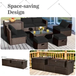 Tangkula 9PCS Outdoor Patio Furniture Set With 30" Propane Fire Pit Table PE Wicker Space-Saving Sectional Sofa Set W/ Storage Box & Cushions -Garden & Outdoors GUEST 1ba92c59 773d 4e87 b45c 8a578f9d102b