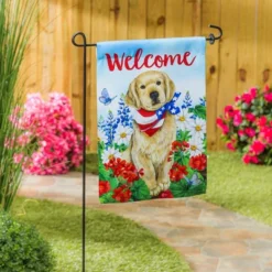 Evergreen Dog With Patriotic Bandana Garden Suede Flag 12.5 X 18 Inches Indoor Outdoor Decor