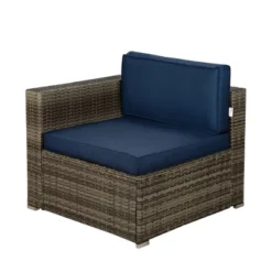 3pc Outdoor Rattan Wicker Conversation Set With Accent Table & Sectional - Brown/Blue - GODEER -Garden & Outdoors GUEST 1c3ac726 b8ab 47be 98a2 901a02365808