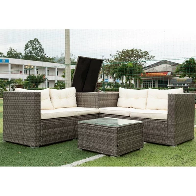 4pc Wicker Patio Sectional Seating Set With Cushions - Gray/Beige - GODEER 5 4pc Wicker Patio Sectional Seating Set With Cushions - Gray/Beige - GODEER - Image 3