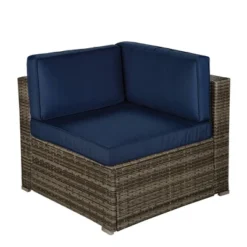 3pc Outdoor Rattan Wicker Conversation Set With Accent Table & Sectional - Brown/Blue - GODEER -Garden & Outdoors GUEST 1daceb21 ec5a 4aba 9411 413958d8f429