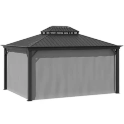 Outsunny Patio Gazebo 15.9' X 12', Netting & Curtains, 2 Tier Double Vented Steel Roof, Hardtop, Ceiling Hooks, Rust Proof Aluminum, Gray -Garden & Outdoors GUEST 1e6a27fc acb5 4be1 84d4 31c3a939a1fd